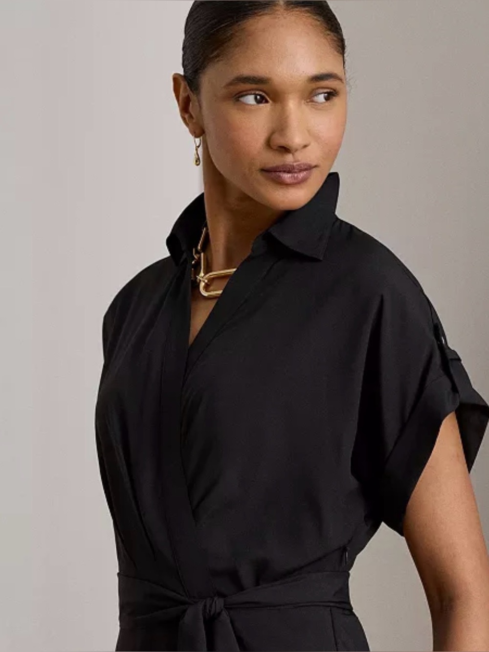 LAUREN Ralph Lauren Black Wrap-Front Midi Dress • Size 16 - Picture 5 of 9